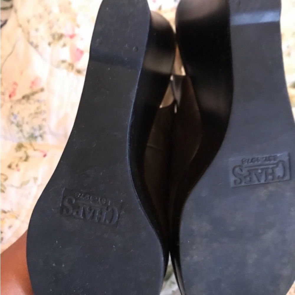 CHAPS Size 7 Brown Sling Back Wedge Heels - Picture 3 of 7